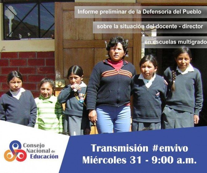 ¡CNE en vivo! Presenta hoy informe preliminar de la Defensoría sobre la situación del docente-director en escuelas multigrado