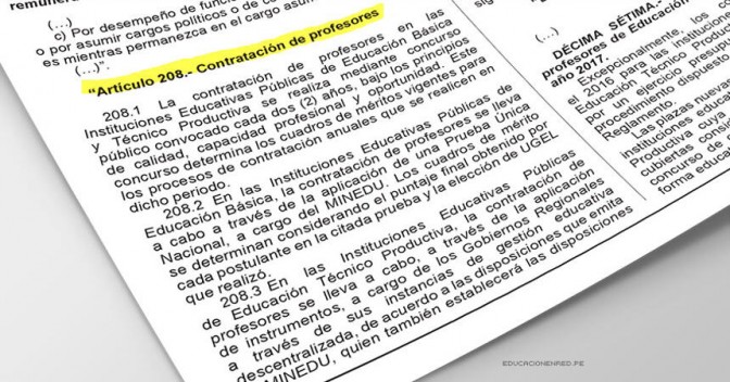 CONTRATO DOCENTE 2017: D. S. N° 011-2016-MINEDU que Modifica artículos y disposiciones para la Contratación de Maestros y Auxiliares de Educación – MINEDU